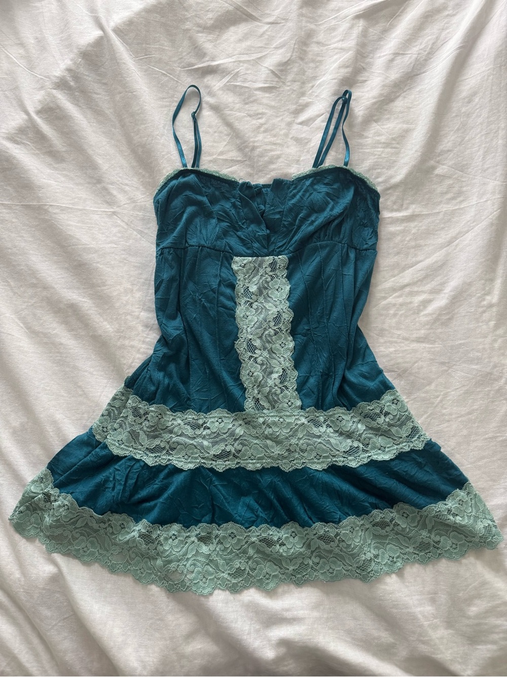 Teal Lace-Trim Tank Top